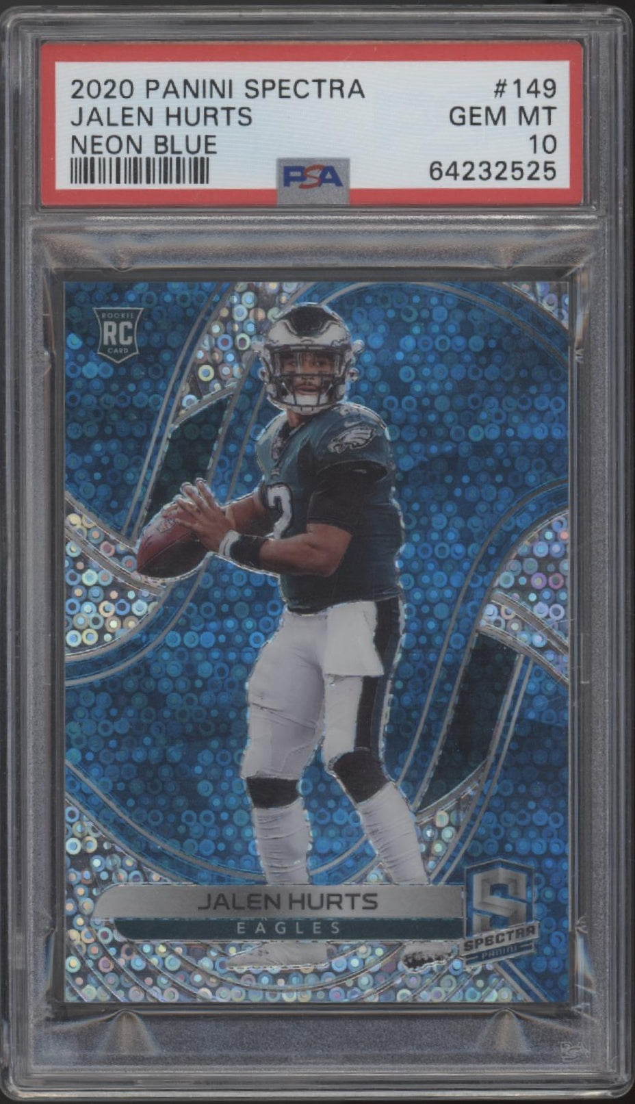 Jalen Hurts 2020 Panini Spectra Neon Blue No Hubble Prizm RC 57/60 #149 PSA 10