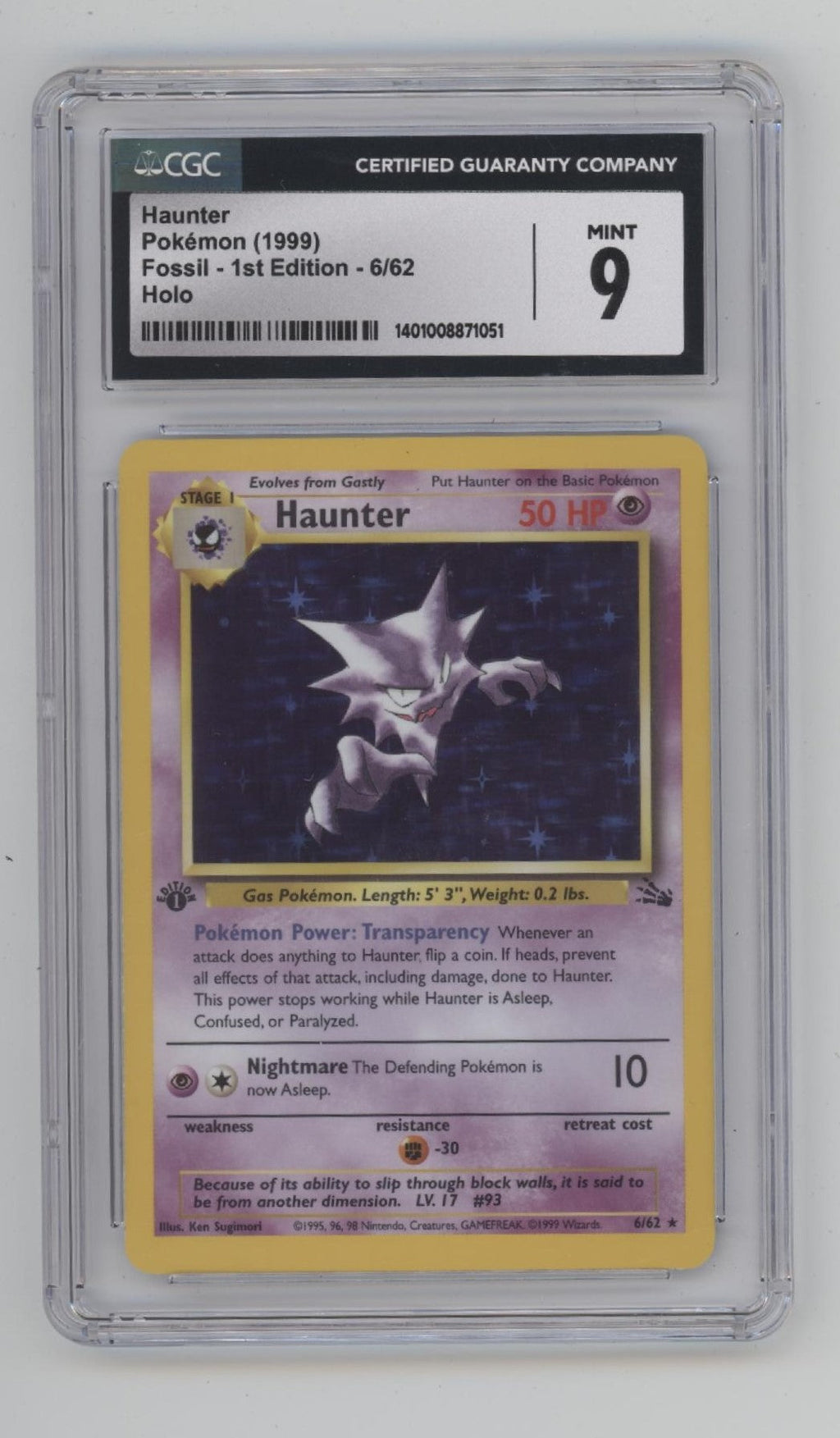 Haunter Pokemon Fossil Holo 1st Edition #6 CGC 9
