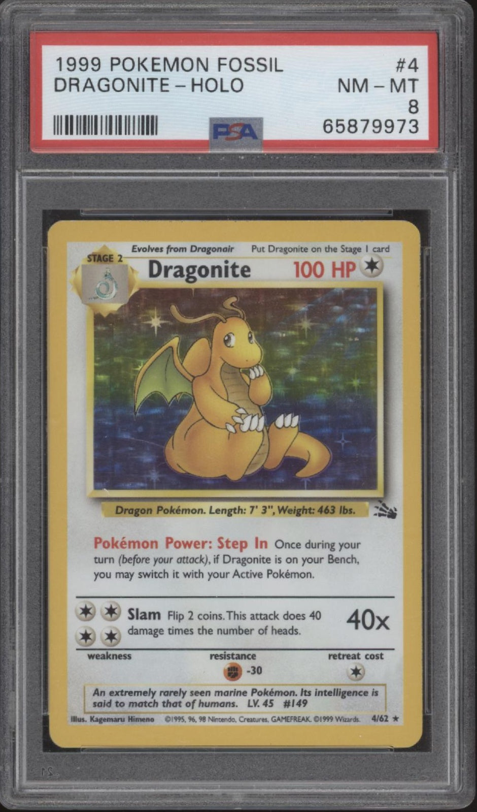 Dragonite Pokemon Fossil Holo #4 PSA 8