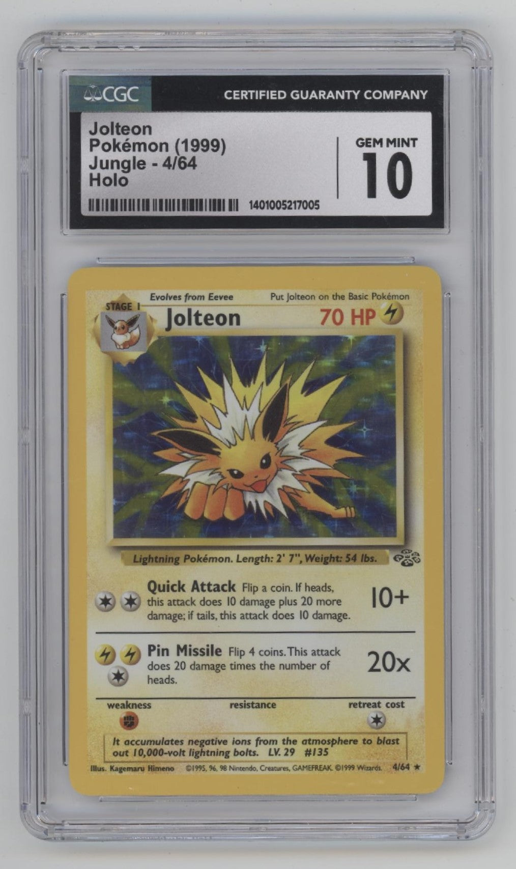 Jolteon Pokemon Jungle Holo #4 CGC 10
