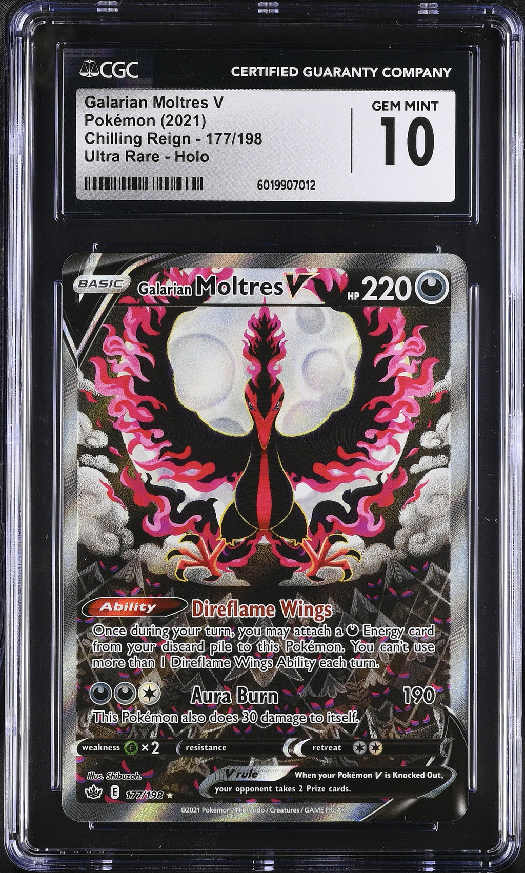 CGC GEM MINT 10 Galarian Moltres V (177/198) [Sword & Shield: Chilling Reign] - 6019907012