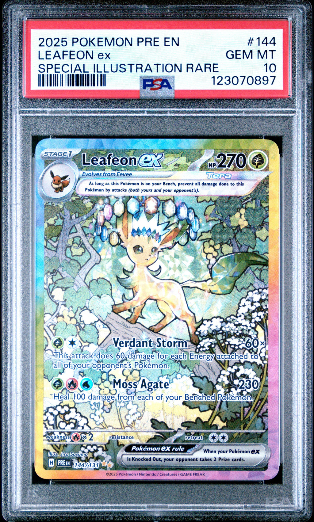 LEAFEON ex SPECIAL ILLUSTRATION RARE 2025 POKEMON PRE EN-PRISMATIC EVOLUTIONS PSA GEM MT 10