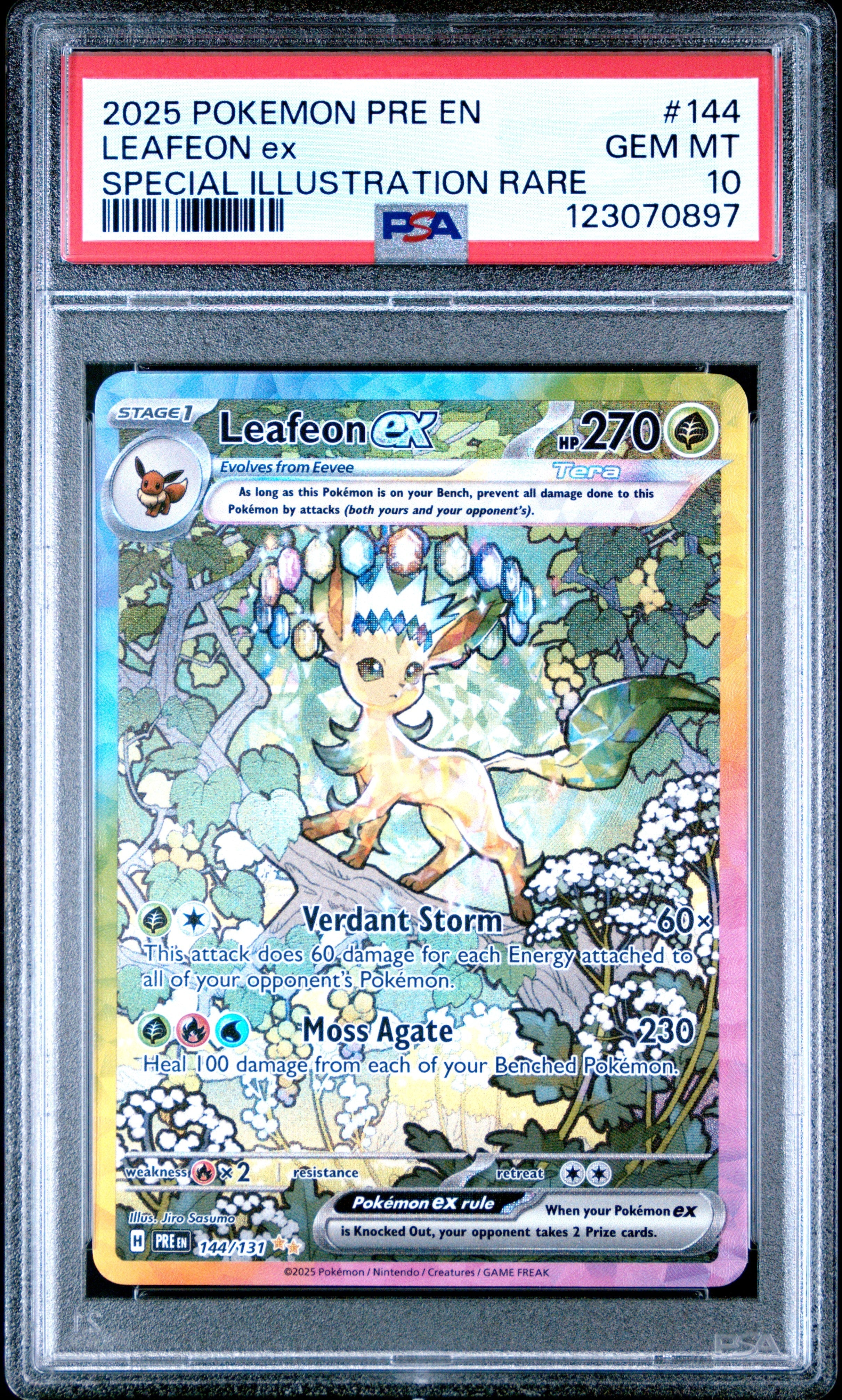 LEAFEON ex SPECIAL ILLUSTRATION RARE 2025 POKEMON PRE EN-PRISMATIC EVOLUTIONS PSA GEM MT 10
